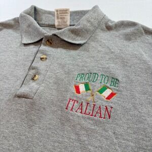 Cotton Deluxe Mens XL Gray Proud To Be Italian Embroidered Polo Short Sleeve